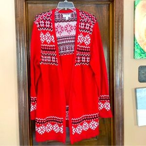 Red cardigan sweater